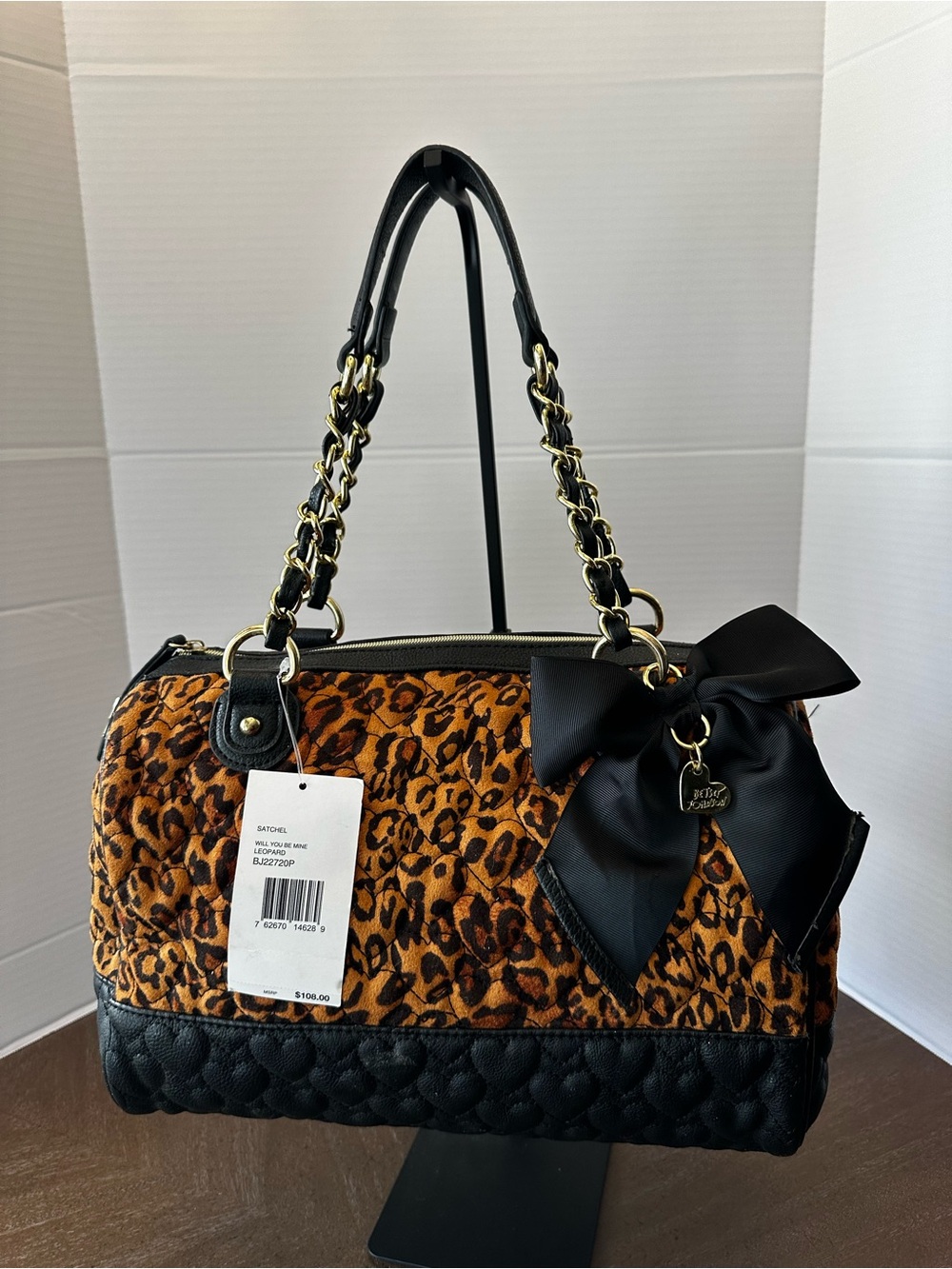 Betsey Johnson "Will You Be Mine" ❤️🔥 Leopard and Heart Quilted Satchel